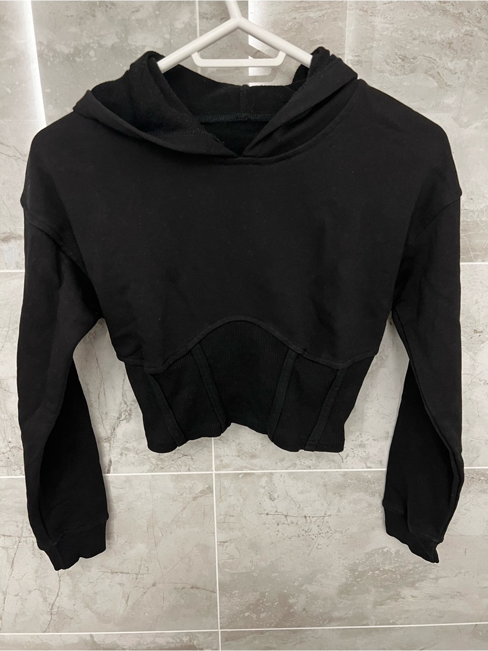 Black Cropped Hoodie Top - Women